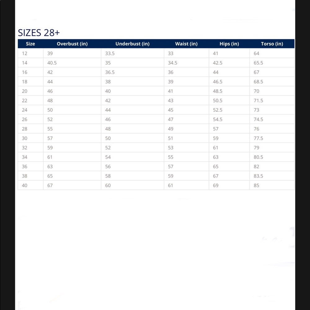 Size Chart for Swimsuits For All